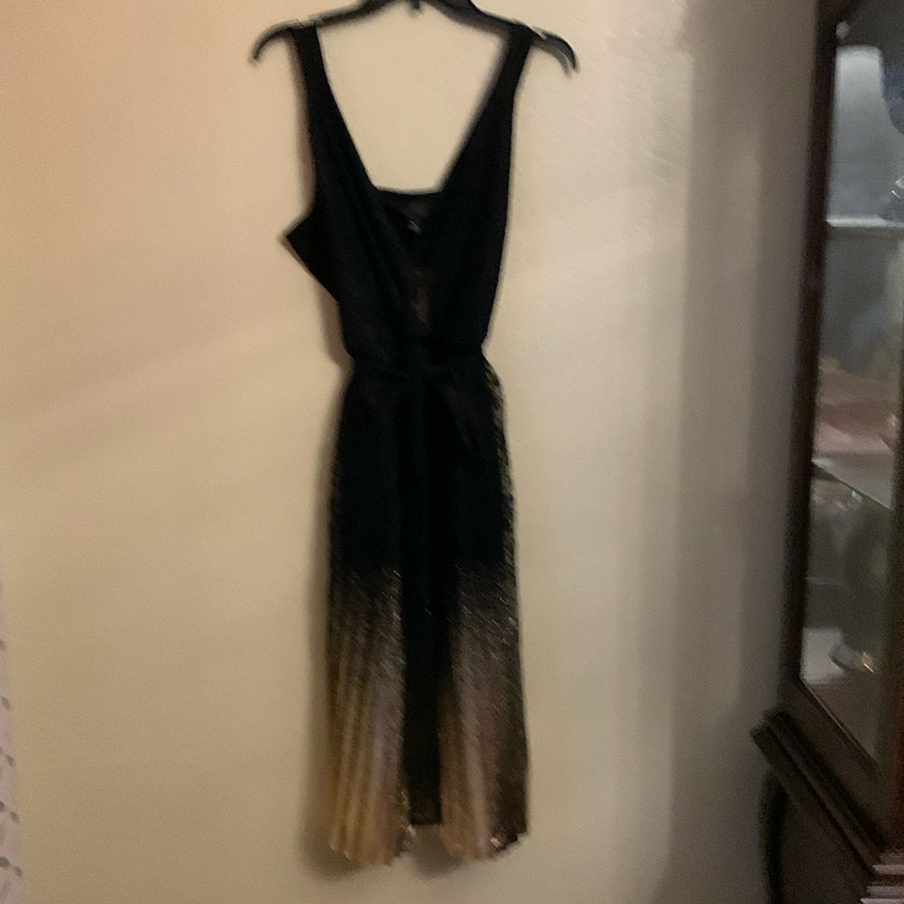 Worthington black and gold lace strap hand  pleated dress